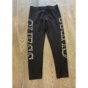 Guess Womens Logo Print Leggings Mid Rise Stretch Athletic Pull-On Black Size M